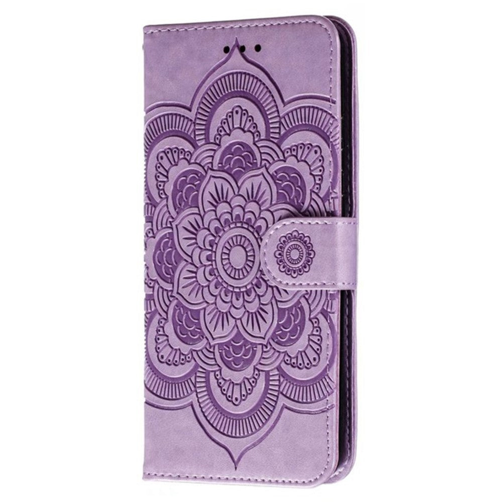 For Samsung Galaxy A57 5G Case PU Leather Mandala Imprinted Design Wallet Phone Cover with Wrist Strap - Purple