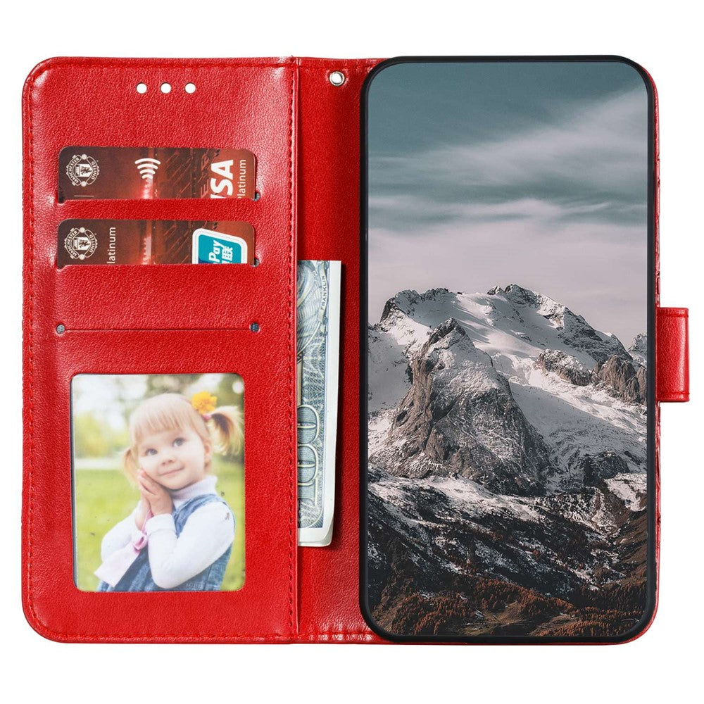 For Samsung Galaxy A57 5G Case PU Leather Mandala Imprinted Design Wallet Phone Cover with Wrist Strap - Red
