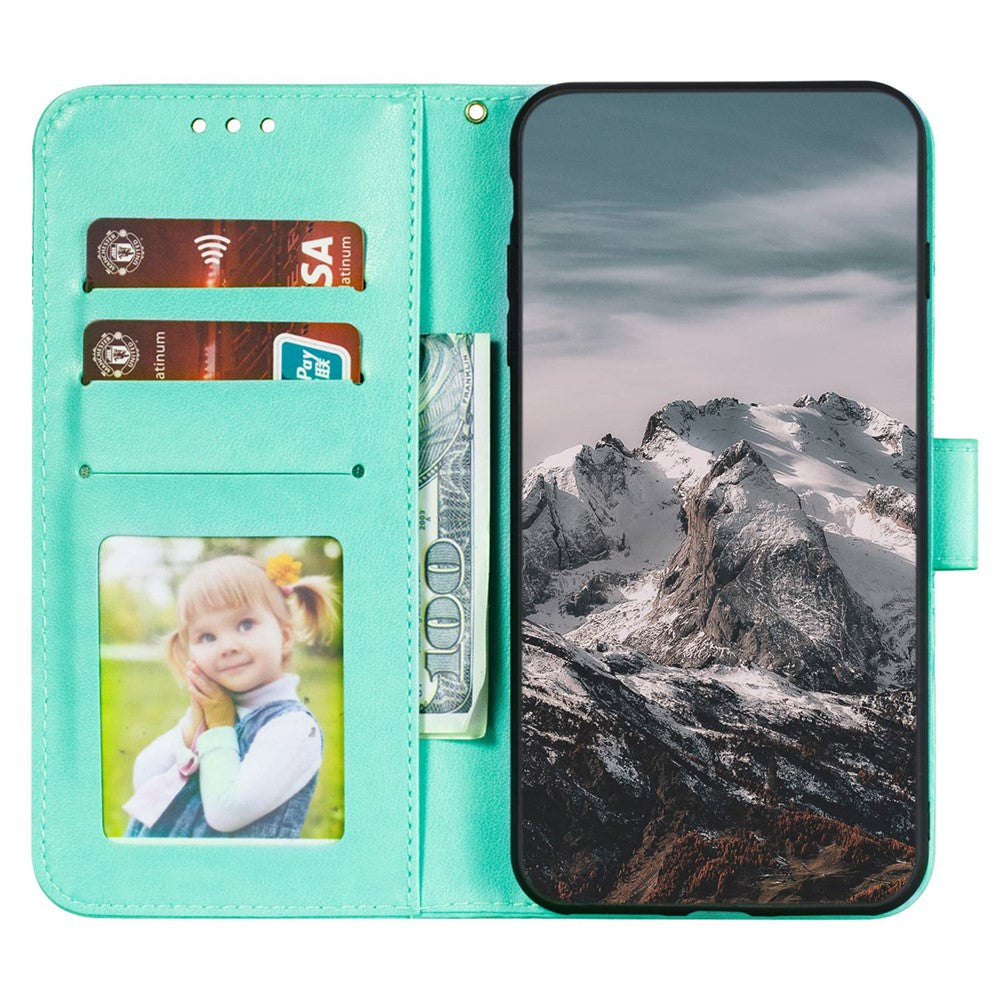 For Samsung Galaxy A57 5G Case PU Leather Mandala Imprinted Design Wallet Phone Cover with Wrist Strap - Green