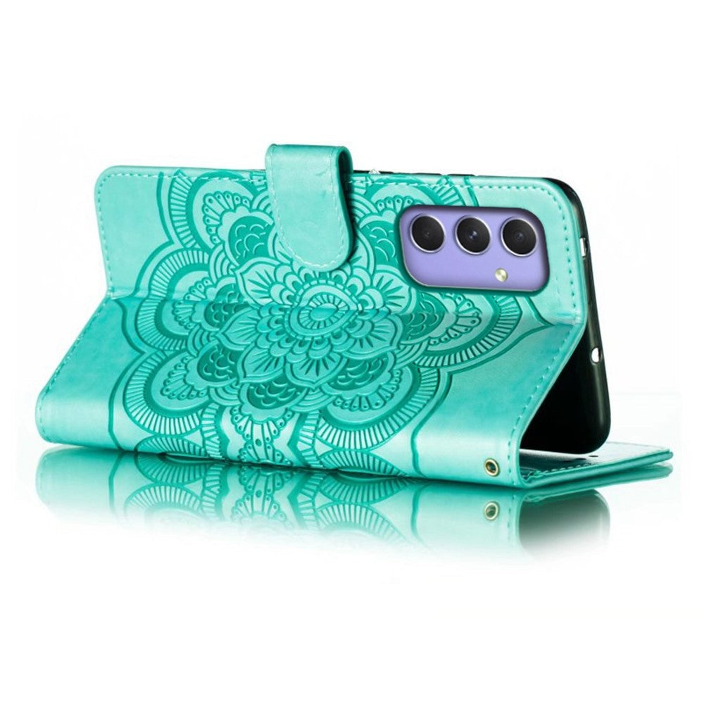 For Samsung Galaxy A57 5G Case PU Leather Mandala Imprinted Design Wallet Phone Cover with Wrist Strap - Green
