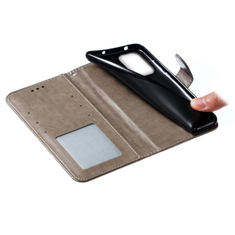 For Samsung Galaxy A57 5G Case PU Leather Mandala Imprinted Design Wallet Phone Cover with Wrist Strap - Grey