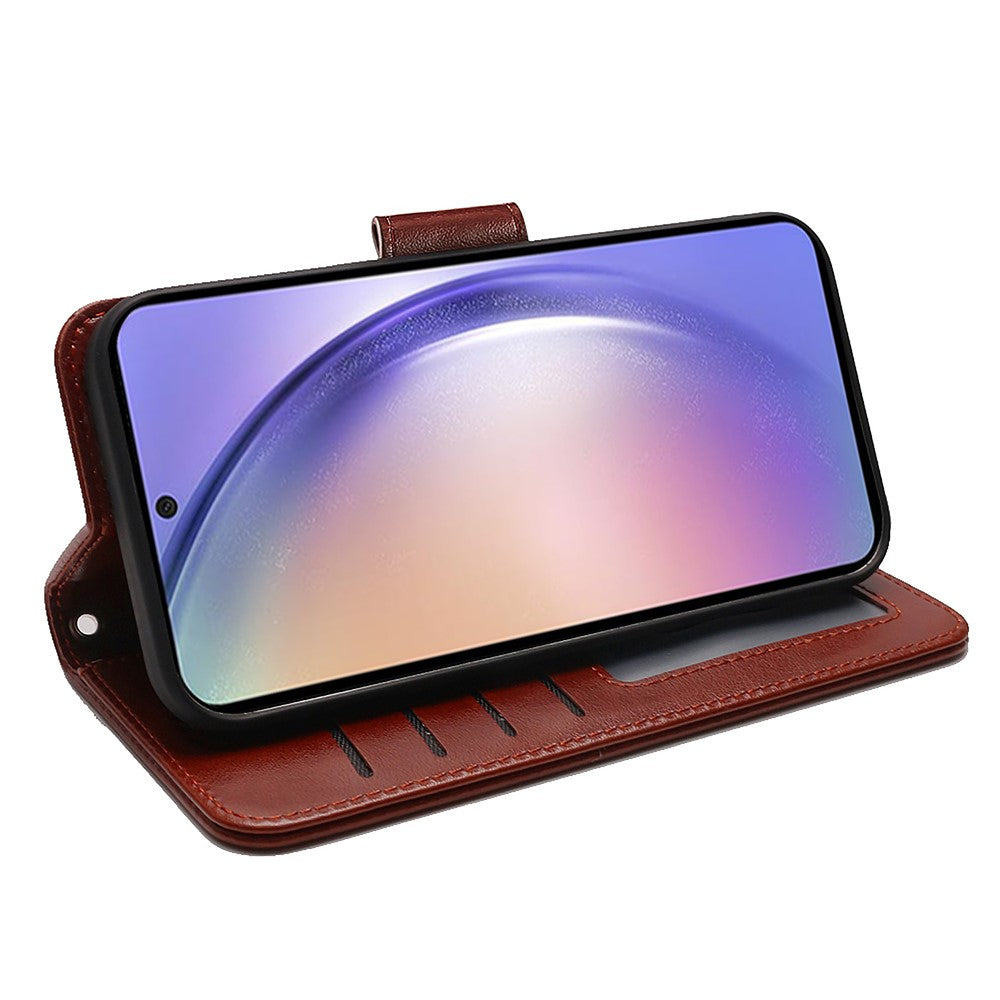 For Samsung Galaxy A57 5G Case Stand Card Holder Wallet Leather Phone Cover - Brown