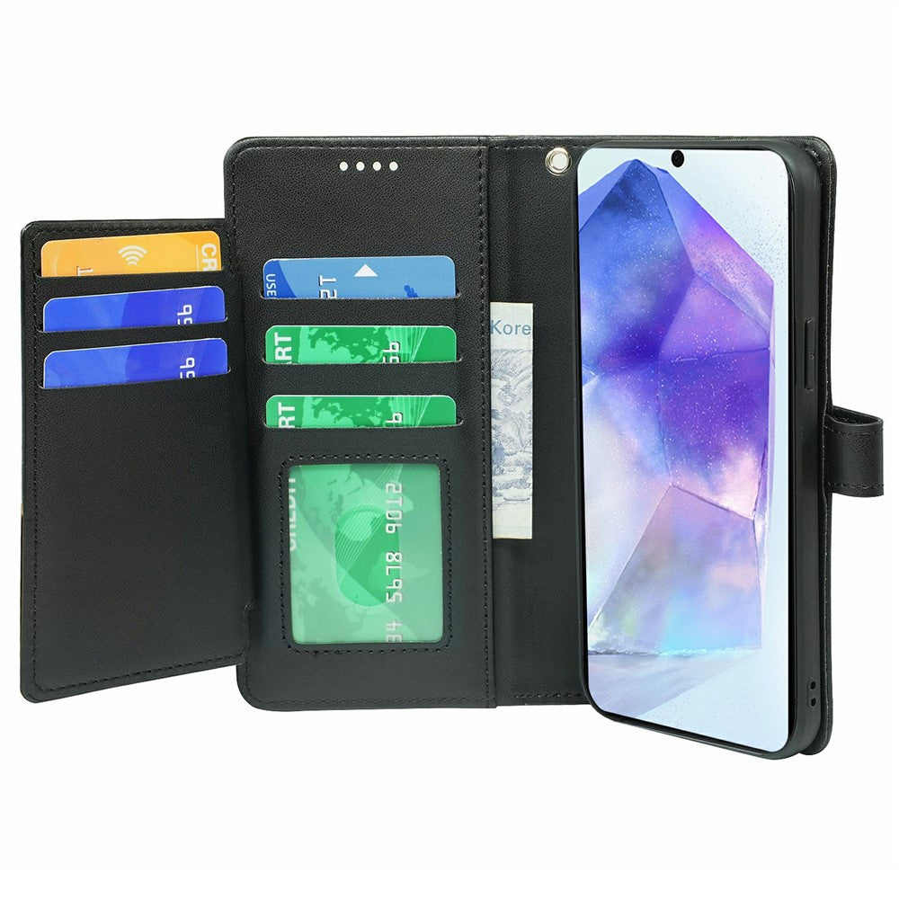 For Samsung Galaxy A57 5G Case with 9 Card Slots PU Leather Stand Phone Cover - Black