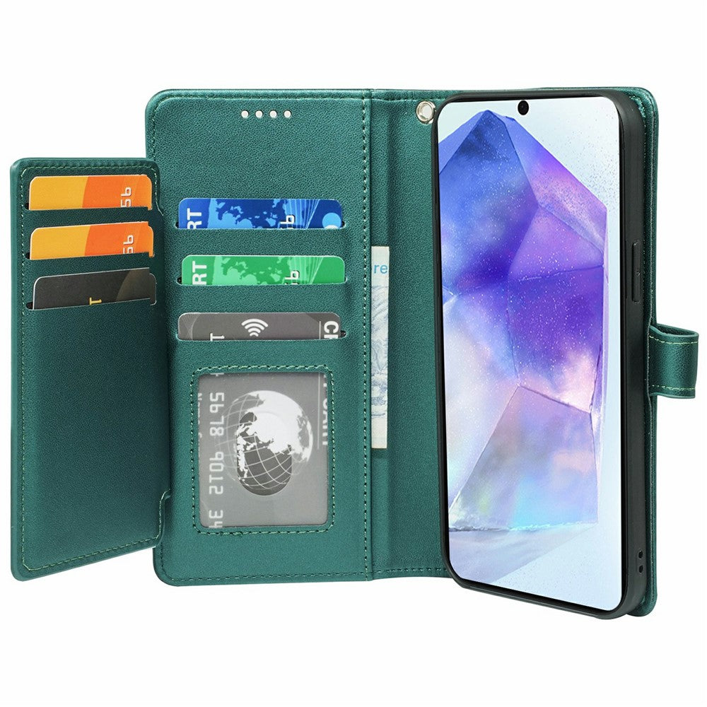 For Samsung Galaxy A57 5G Case with 9 Card Slots PU Leather Stand Phone Cover - Green