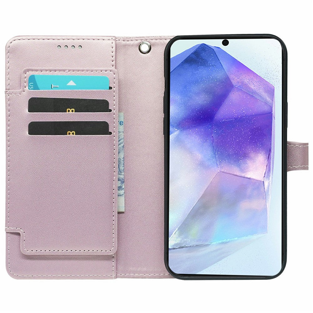 For Samsung Galaxy A57 5G Case with 9 Card Slots PU Leather Stand Phone Cover - Rose Gold