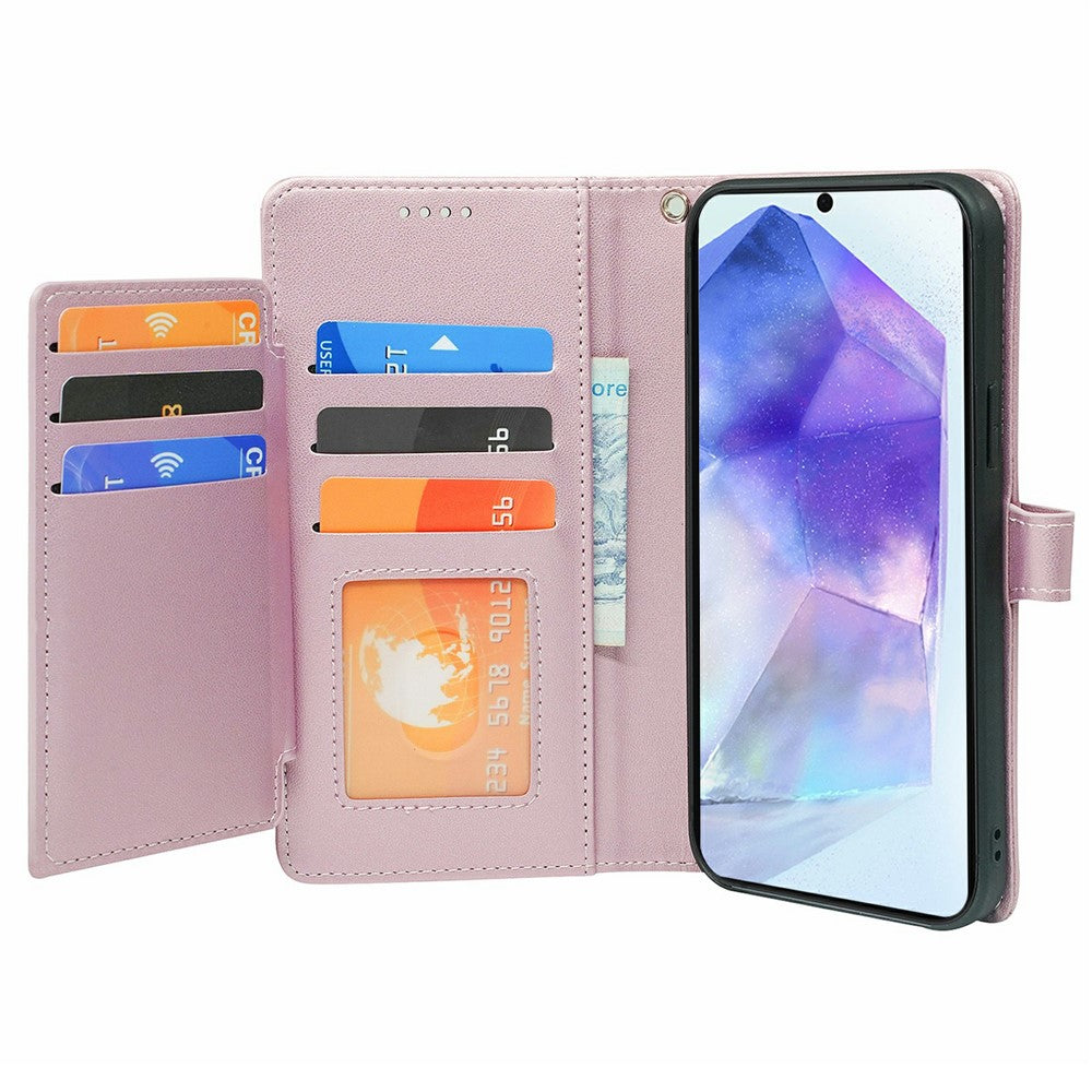 For Samsung Galaxy A57 5G Case with 9 Card Slots PU Leather Stand Phone Cover - Rose Gold