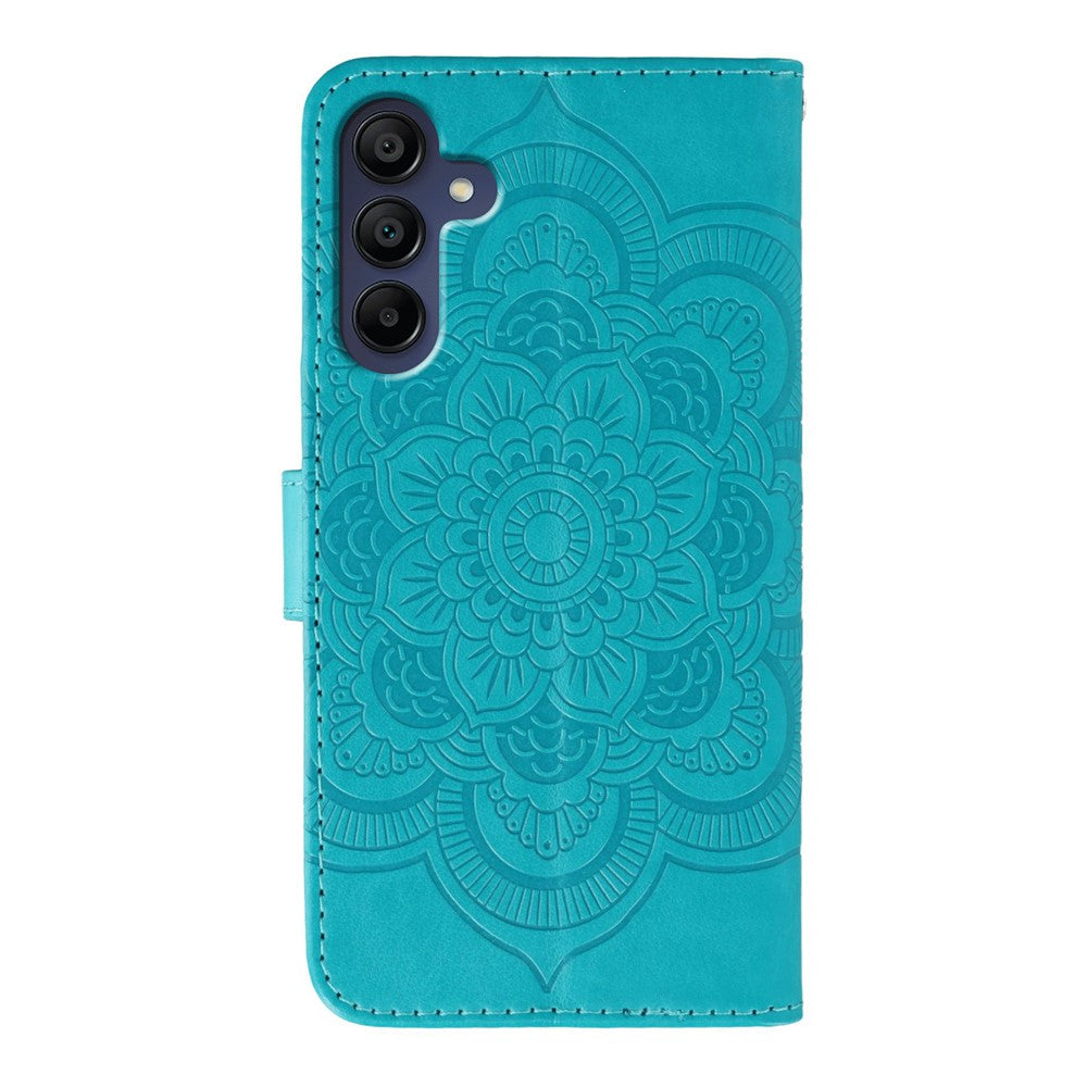 For Samsung Galaxy A57 5G Case Rhinestone Decor PU Leather Mandala Imprint Phone Cover with Wrist Strap - Blue