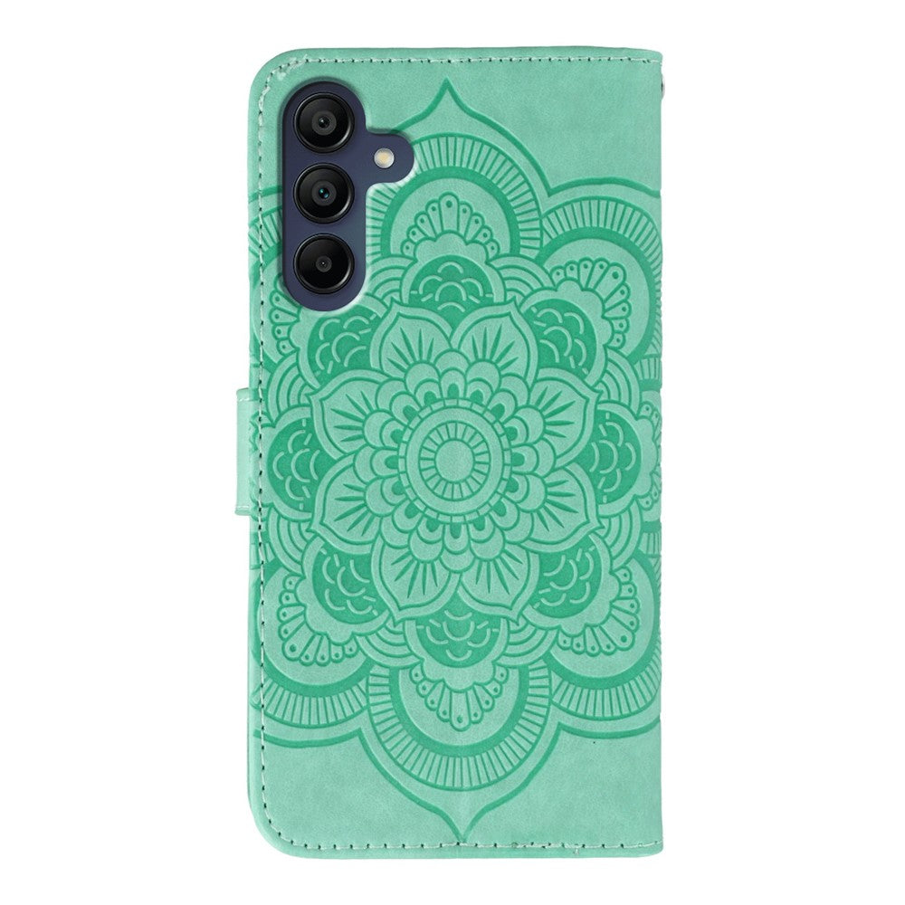 For Samsung Galaxy A57 5G Case Rhinestone Decor PU Leather Mandala Imprint Phone Cover with Wrist Strap - Green