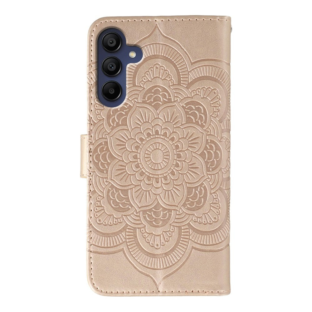 For Samsung Galaxy A57 5G Case Rhinestone Decor PU Leather Mandala Imprint Phone Cover with Wrist Strap - Rose Gold