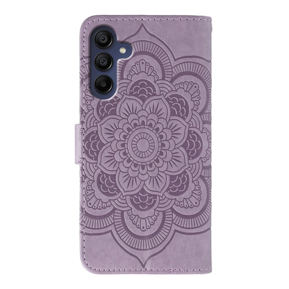 For Samsung Galaxy A57 5G Case Rhinestone Decor PU Leather Mandala Imprint Phone Cover with Wrist Strap - Purple