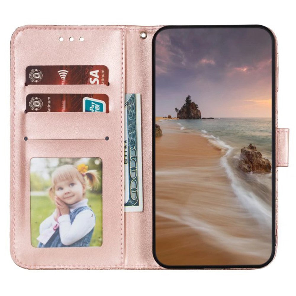 For Samsung Galaxy A57 5G Case Lace Flowers PU Leather Flip Wallet Phone Cover - Rose Gold