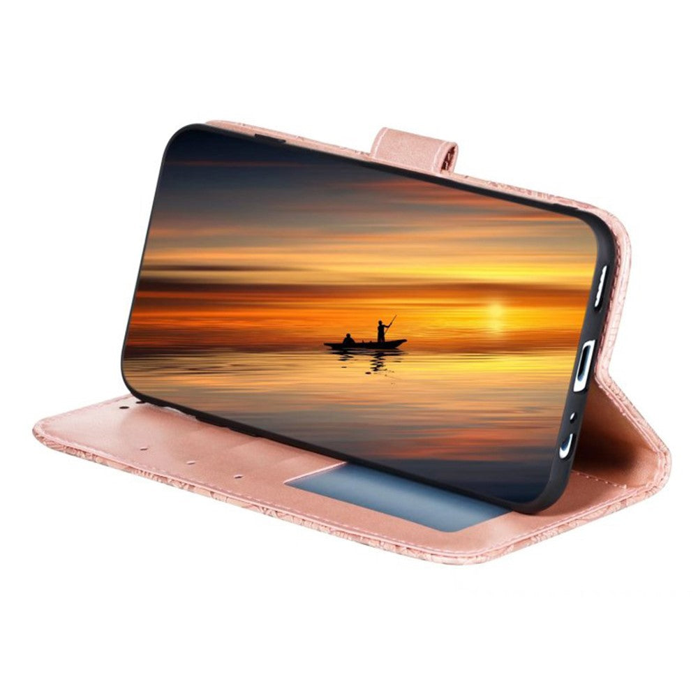For Samsung Galaxy A57 5G Case Lace Flowers PU Leather Flip Wallet Phone Cover - Rose Gold