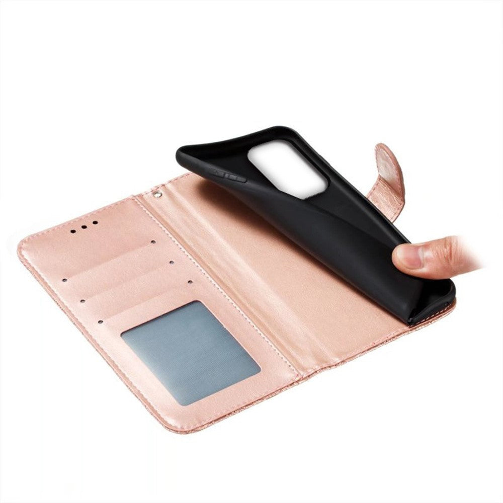 For Samsung Galaxy A57 5G Case Lace Flowers PU Leather Flip Wallet Phone Cover - Rose Gold