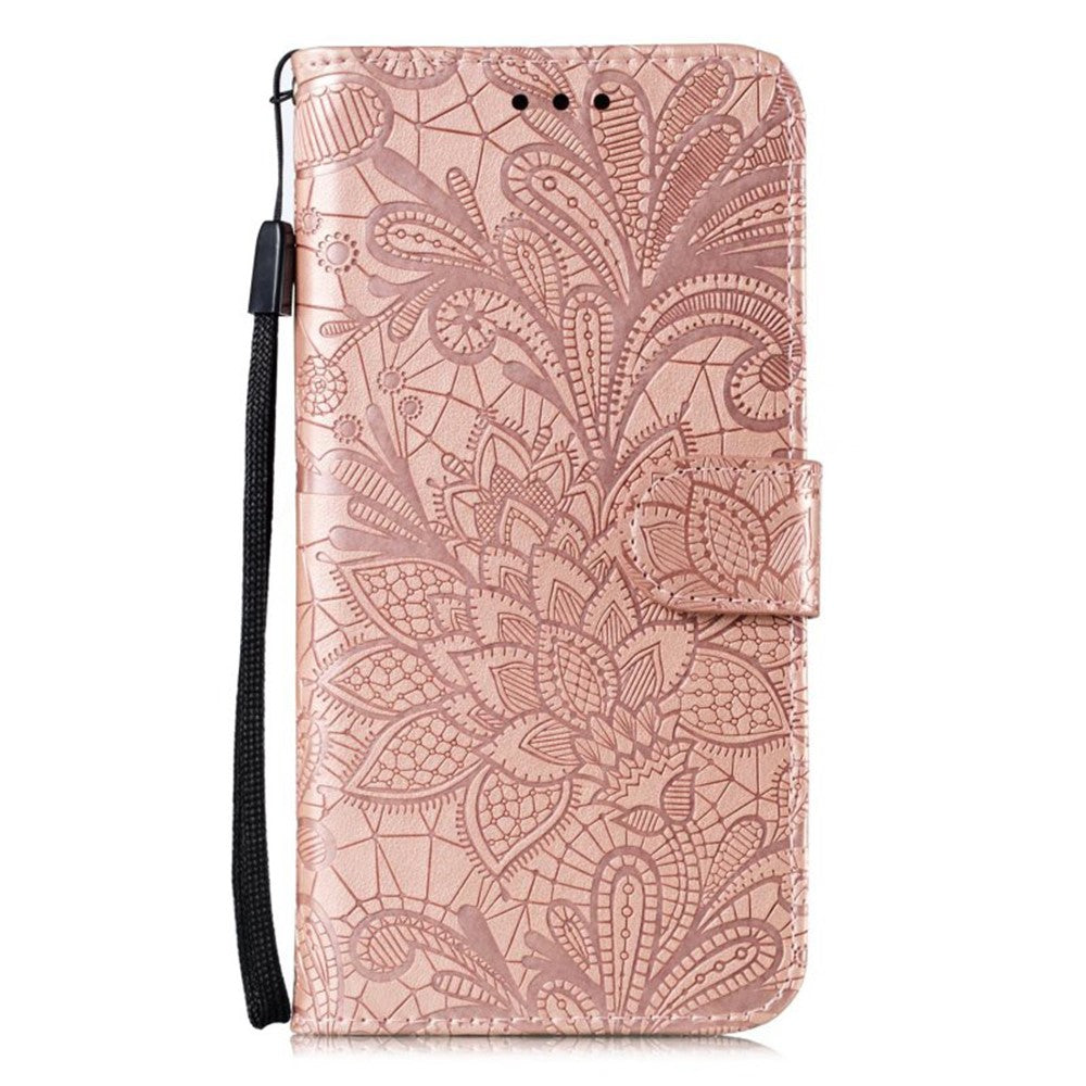 For Samsung Galaxy A57 5G Case Lace Flowers PU Leather Flip Wallet Phone Cover - Rose Gold
