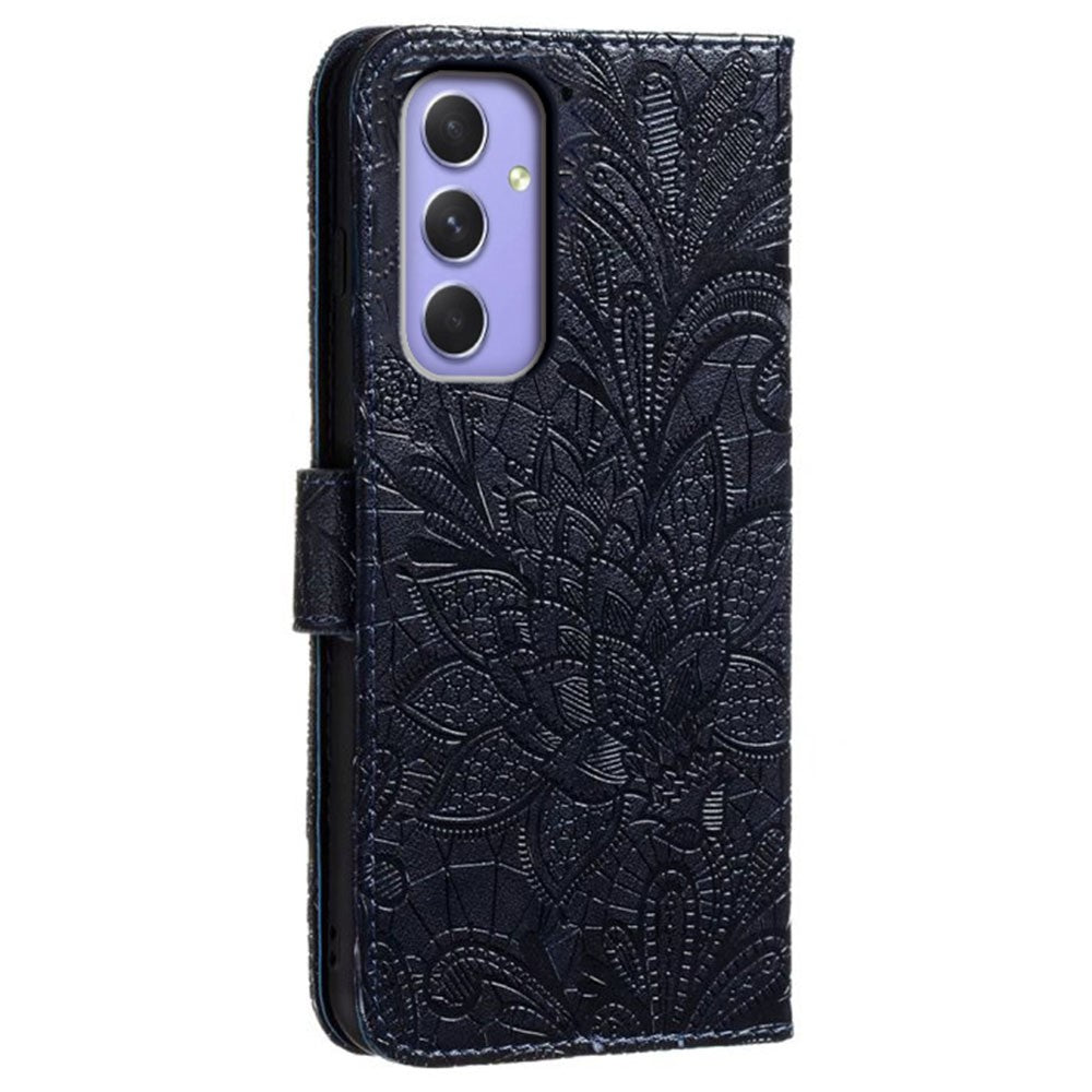 For Samsung Galaxy A57 5G Case Lace Flowers PU Leather Flip Wallet Phone Cover - Black