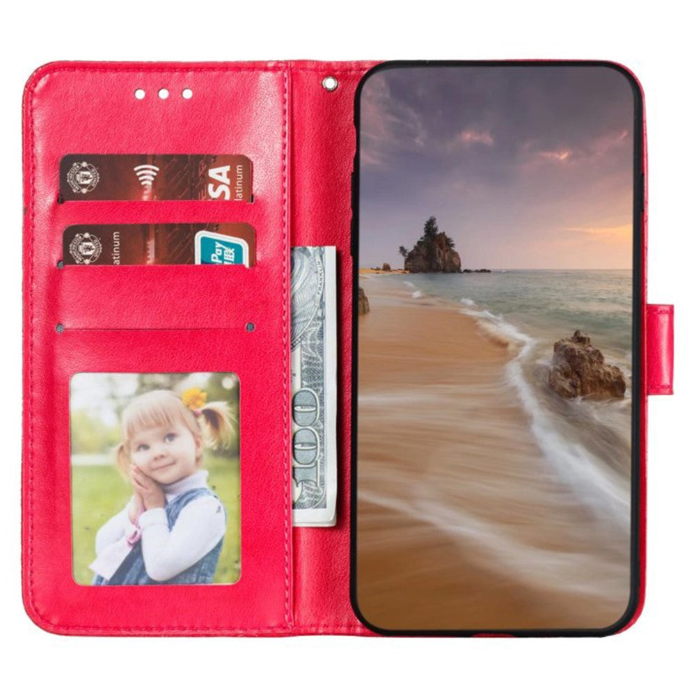 For Samsung Galaxy A57 5G Case Lace Flowers PU Leather Flip Wallet Phone Cover - Red