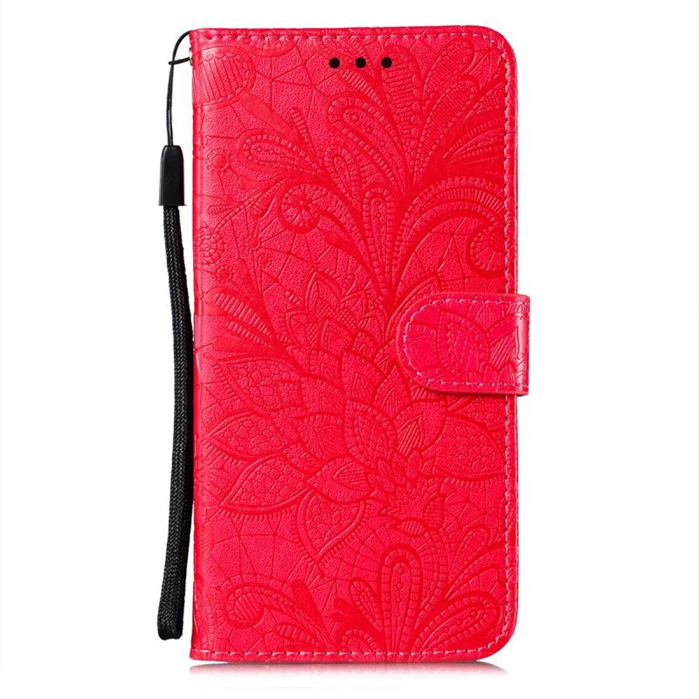For Samsung Galaxy A57 5G Case Lace Flowers PU Leather Flip Wallet Phone Cover - Red