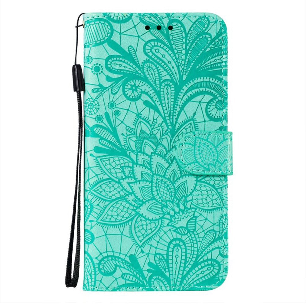 For Samsung Galaxy A57 5G Case Lace Flowers PU Leather Flip Wallet Phone Cover - Green
