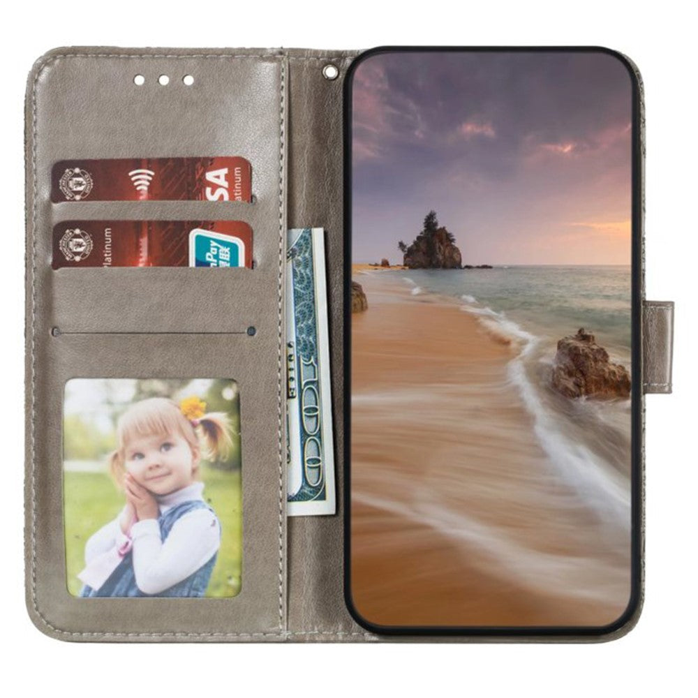 For Samsung Galaxy A57 5G Case Lace Flowers PU Leather Flip Wallet Phone Cover - Grey