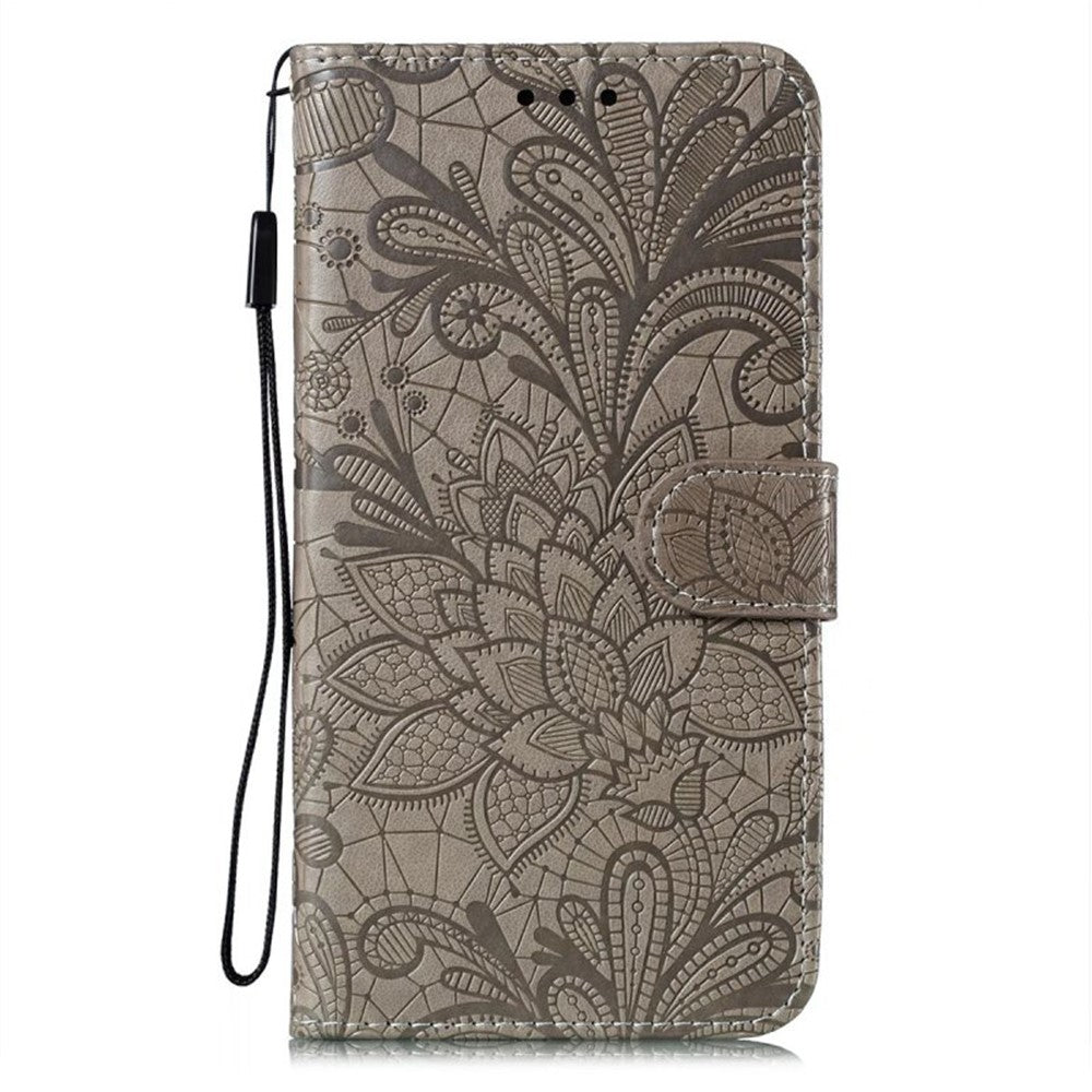 For Samsung Galaxy A57 5G Case Lace Flowers PU Leather Flip Wallet Phone Cover - Grey