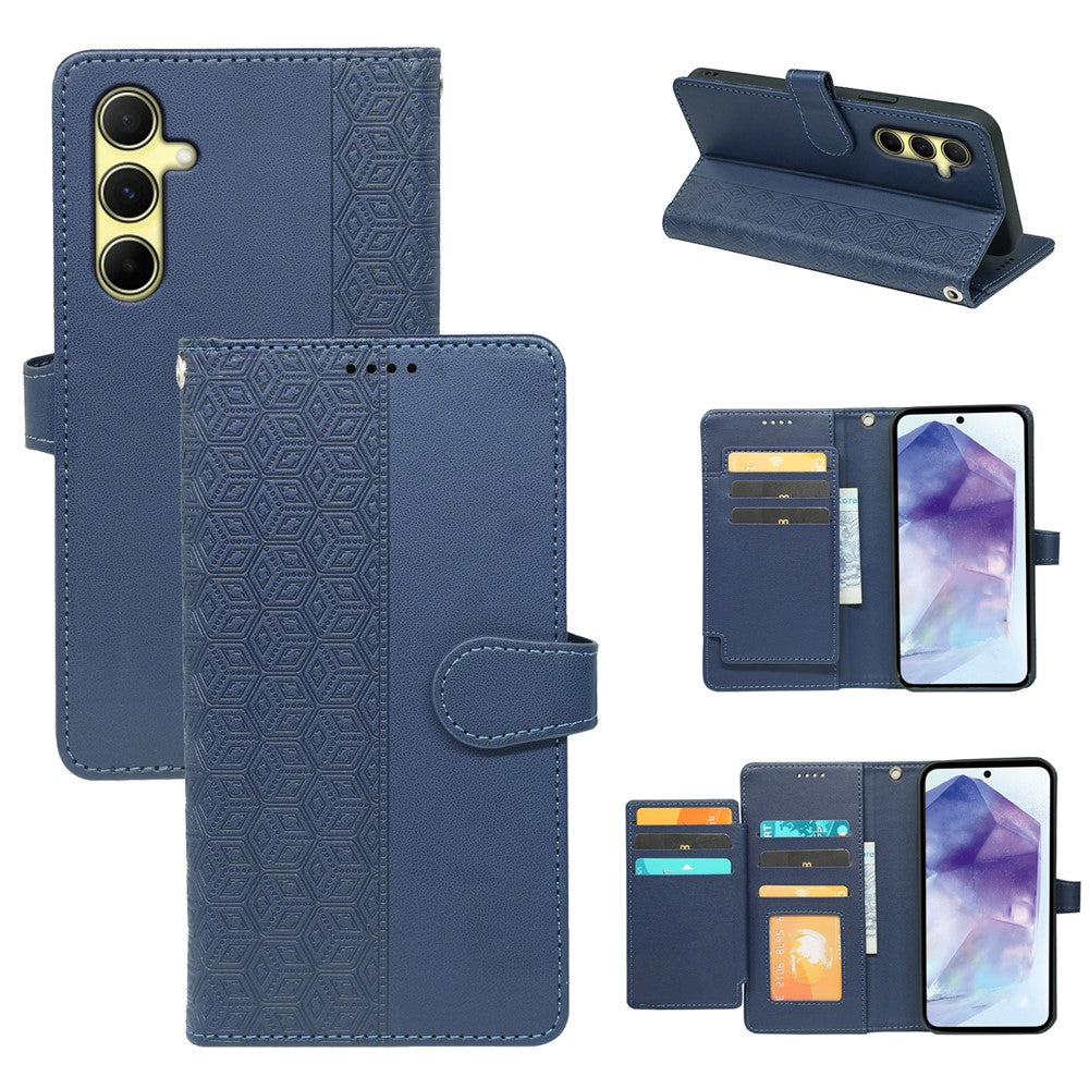 For Samsung Galaxy A57 5G Case with 9 Card Slots Checkered Pattern PU Leather Phone Cover - Blue