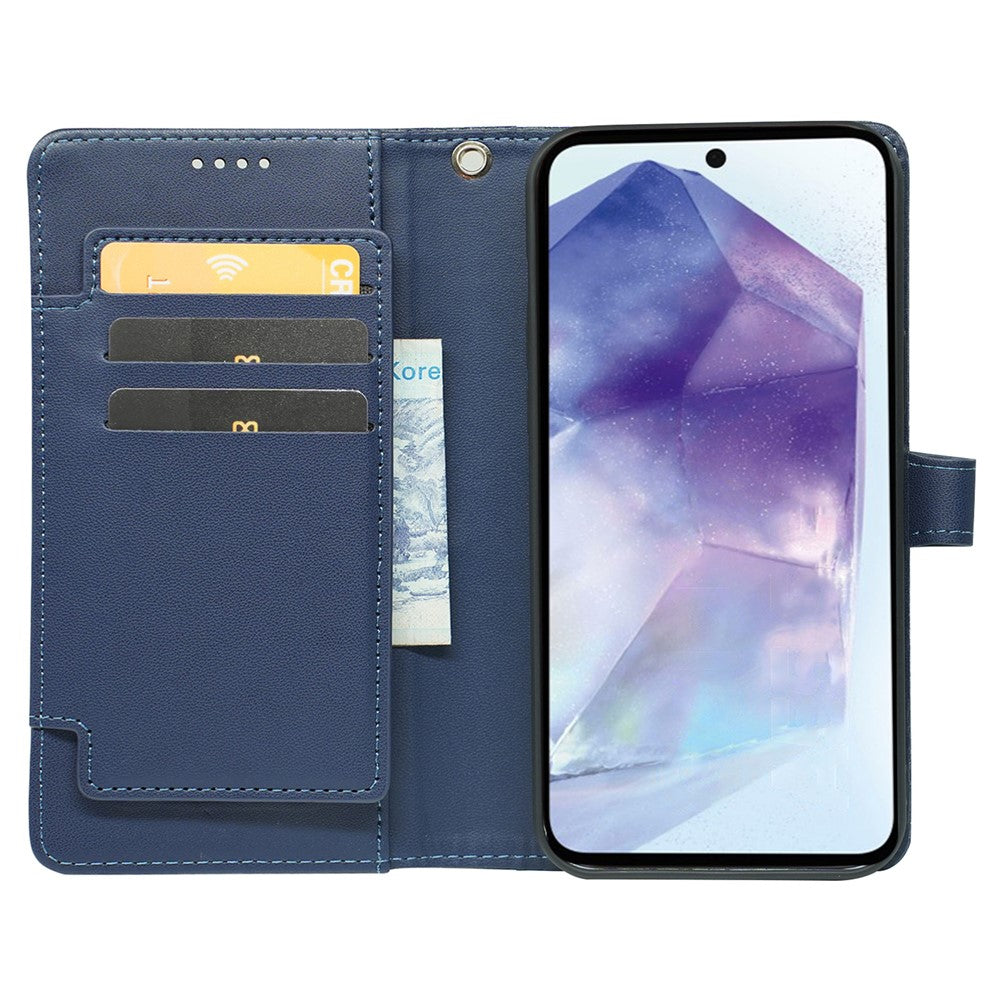 For Samsung Galaxy A57 5G Case with 9 Card Slots Checkered Pattern PU Leather Phone Cover - Blue