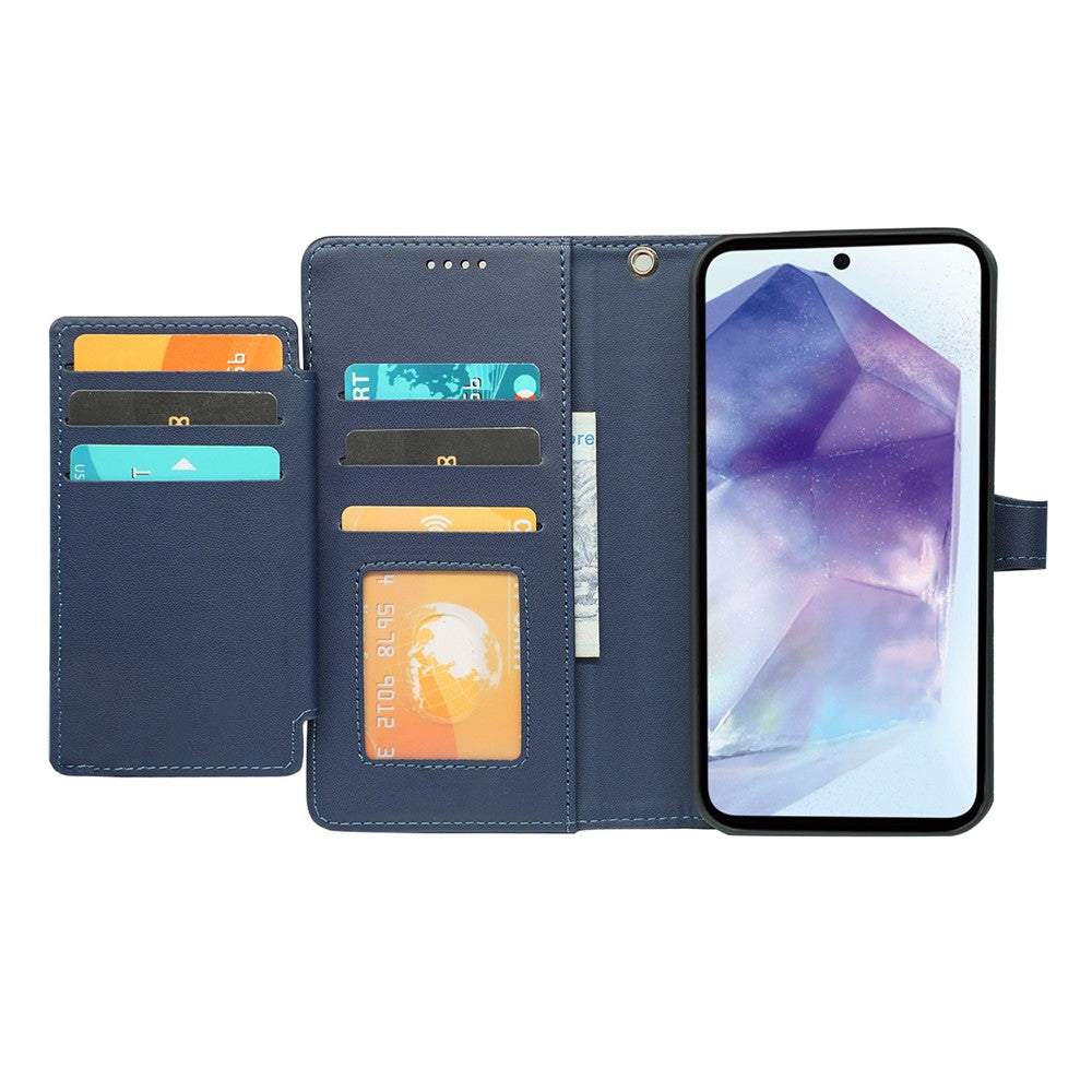 For Samsung Galaxy A57 5G Case with 9 Card Slots Checkered Pattern PU Leather Phone Cover - Blue