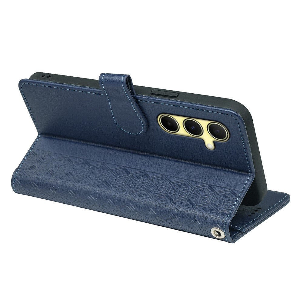For Samsung Galaxy A57 5G Case with 9 Card Slots Checkered Pattern PU Leather Phone Cover - Blue