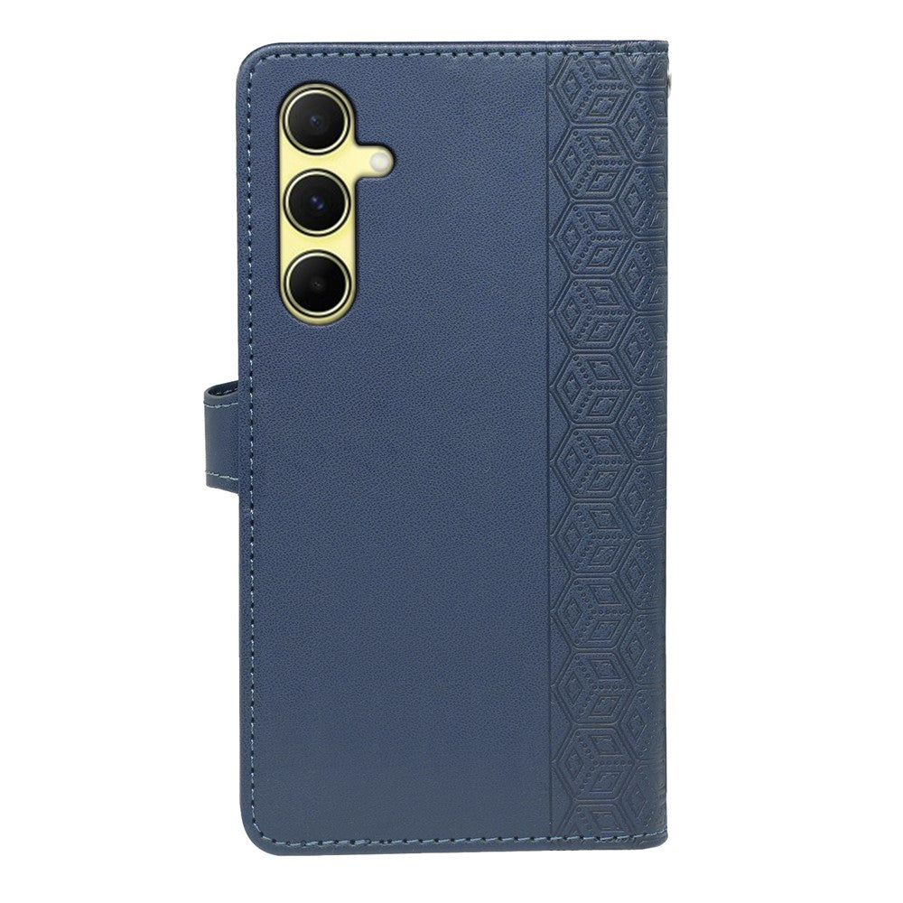 For Samsung Galaxy A57 5G Case with 9 Card Slots Checkered Pattern PU Leather Phone Cover - Blue