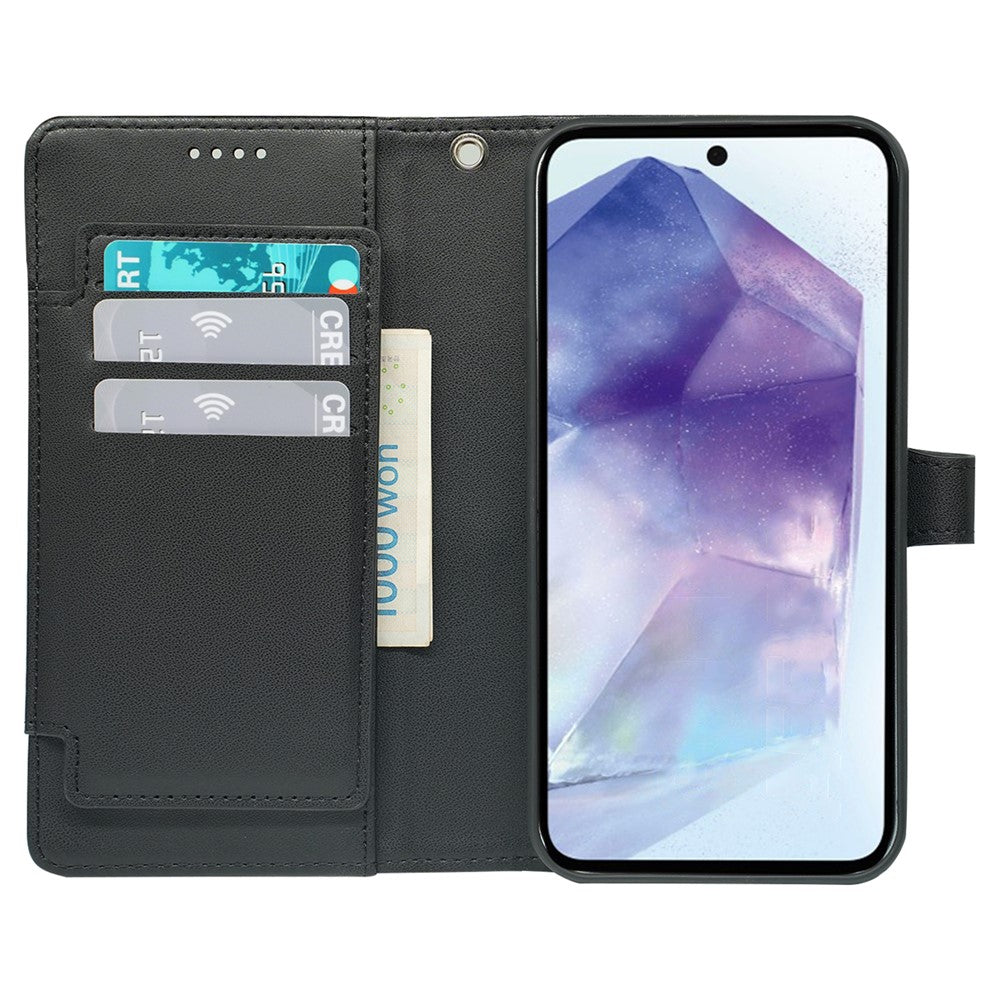 For Samsung Galaxy A57 5G Case with 9 Card Slots Checkered Pattern PU Leather Phone Cover - Black