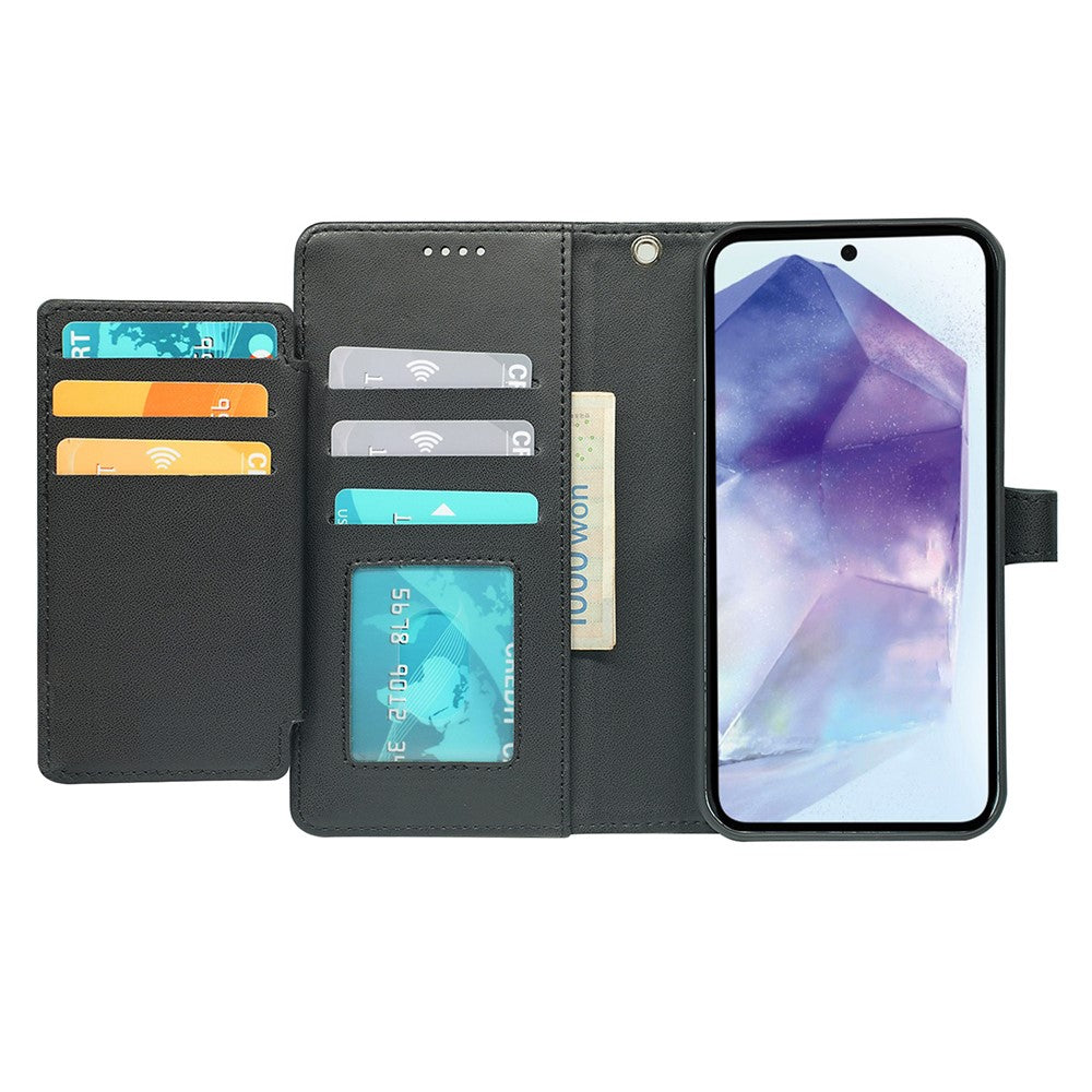 For Samsung Galaxy A57 5G Case with 9 Card Slots Checkered Pattern PU Leather Phone Cover - Black