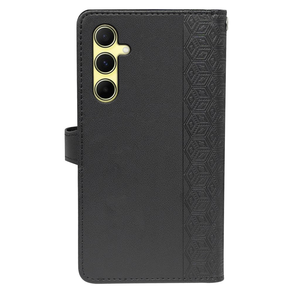 For Samsung Galaxy A57 5G Case with 9 Card Slots Checkered Pattern PU Leather Phone Cover - Black
