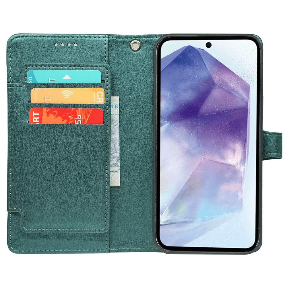 For Samsung Galaxy A57 5G Case with 9 Card Slots Checkered Pattern PU Leather Phone Cover - Green