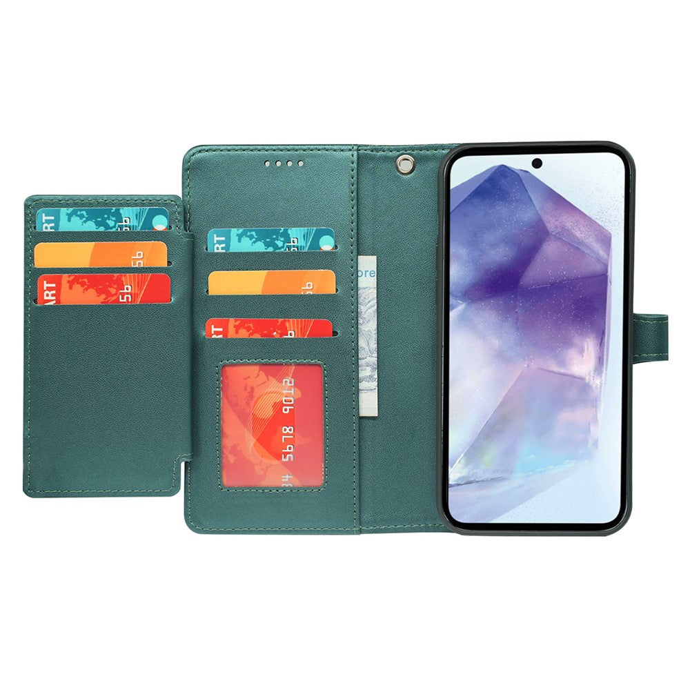 For Samsung Galaxy A57 5G Case with 9 Card Slots Checkered Pattern PU Leather Phone Cover - Green