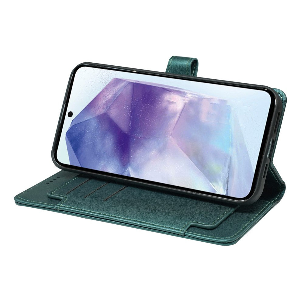 For Samsung Galaxy A57 5G Case with 9 Card Slots Checkered Pattern PU Leather Phone Cover - Green