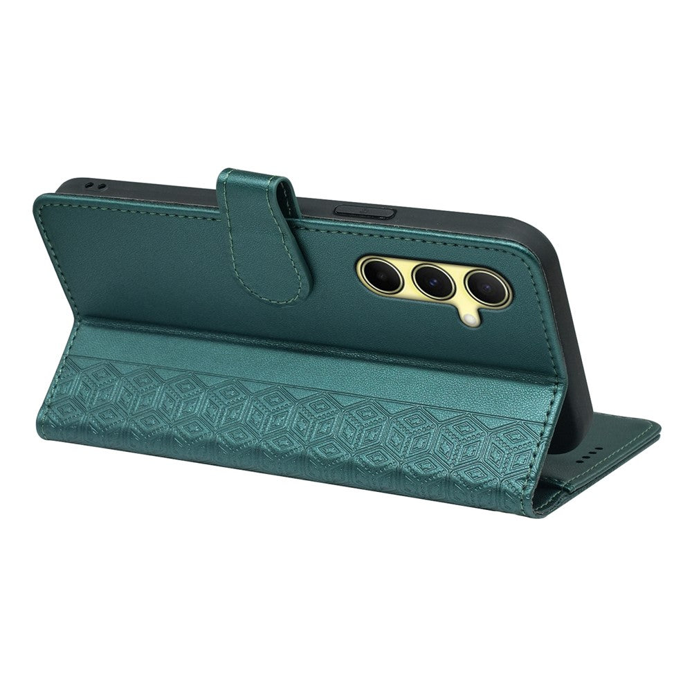 For Samsung Galaxy A57 5G Case with 9 Card Slots Checkered Pattern PU Leather Phone Cover - Green