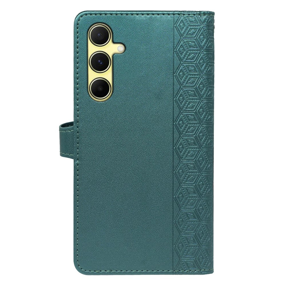 For Samsung Galaxy A57 5G Case with 9 Card Slots Checkered Pattern PU Leather Phone Cover - Green