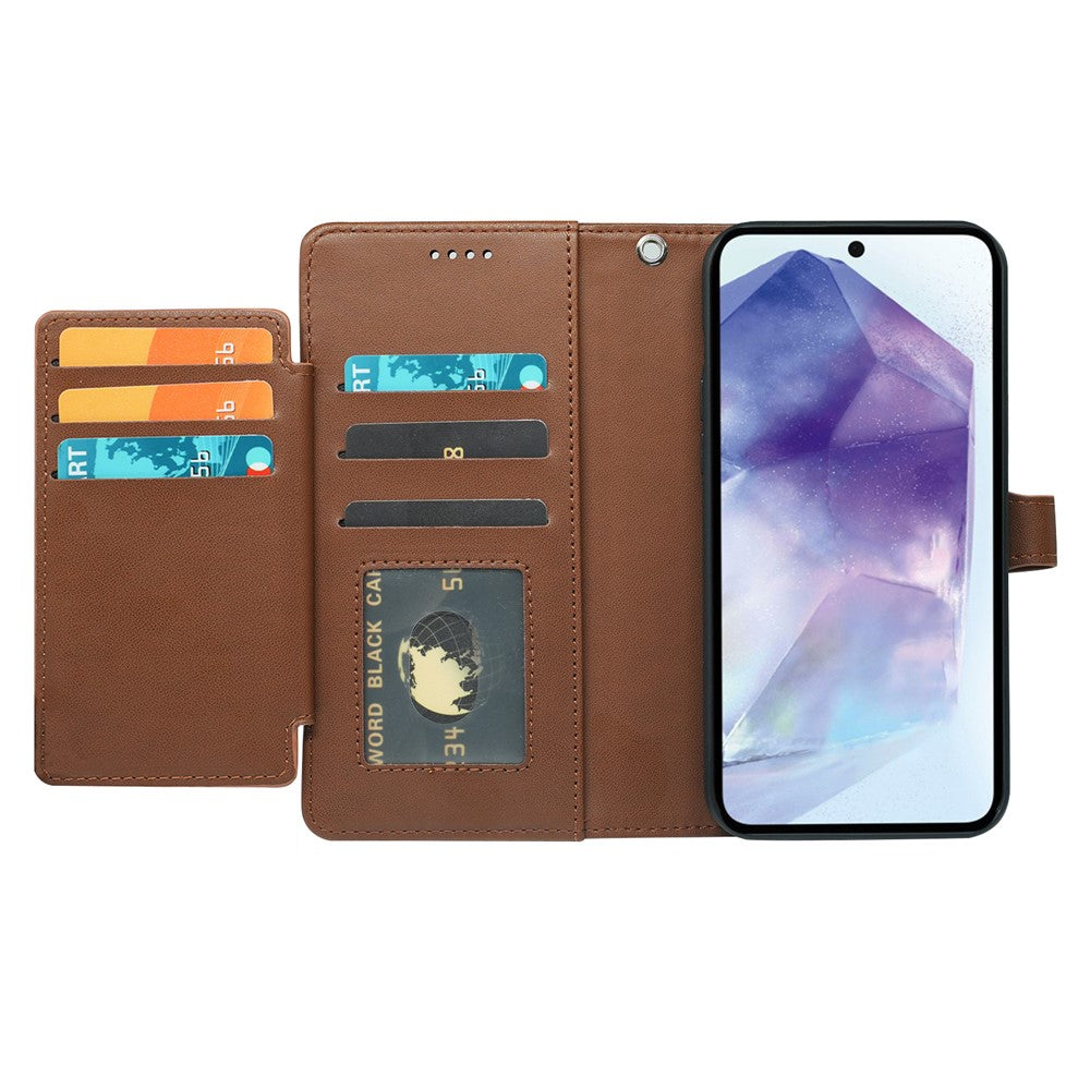 For Samsung Galaxy A57 5G Case with 9 Card Slots Checkered Pattern PU Leather Phone Cover - Brown