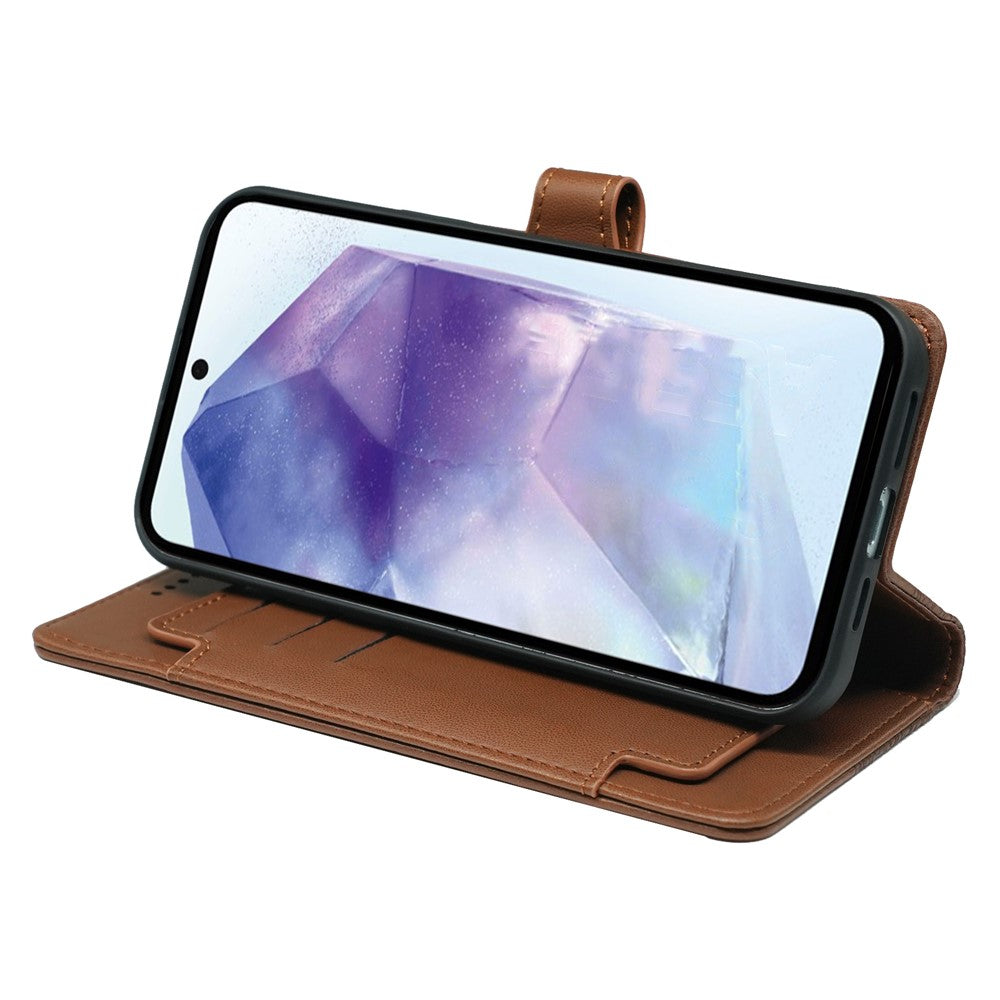 For Samsung Galaxy A57 5G Case with 9 Card Slots Checkered Pattern PU Leather Phone Cover - Brown