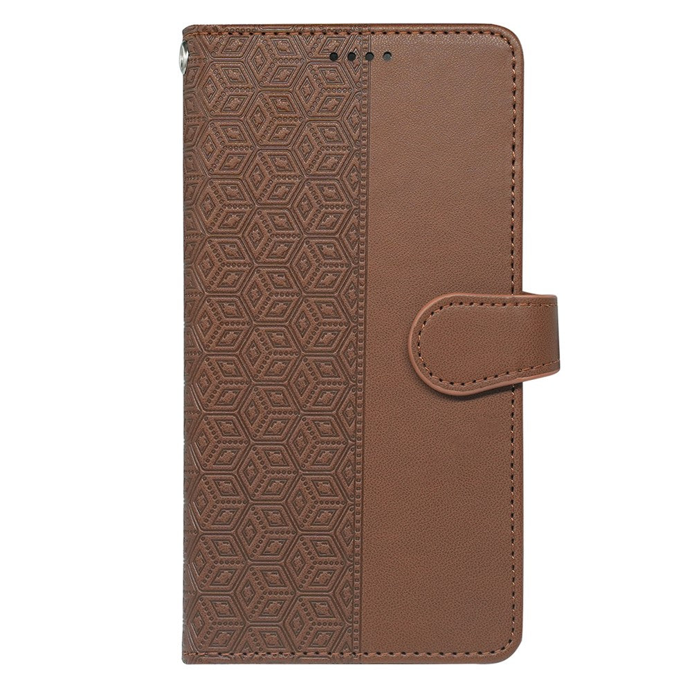 For Samsung Galaxy A57 5G Case with 9 Card Slots Checkered Pattern PU Leather Phone Cover - Brown