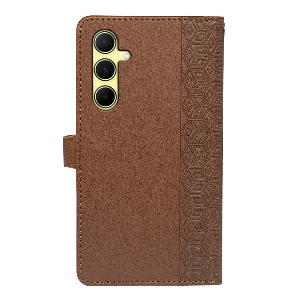 For Samsung Galaxy A57 5G Case with 9 Card Slots Checkered Pattern PU Leather Phone Cover - Brown
