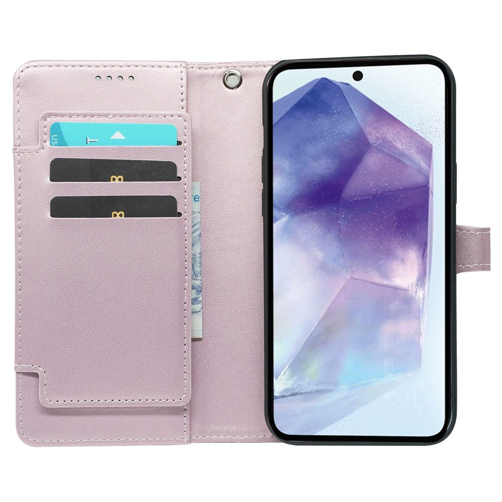 For Samsung Galaxy A57 5G Case with 9 Card Slots Checkered Pattern PU Leather Phone Cover - Rose Gold
