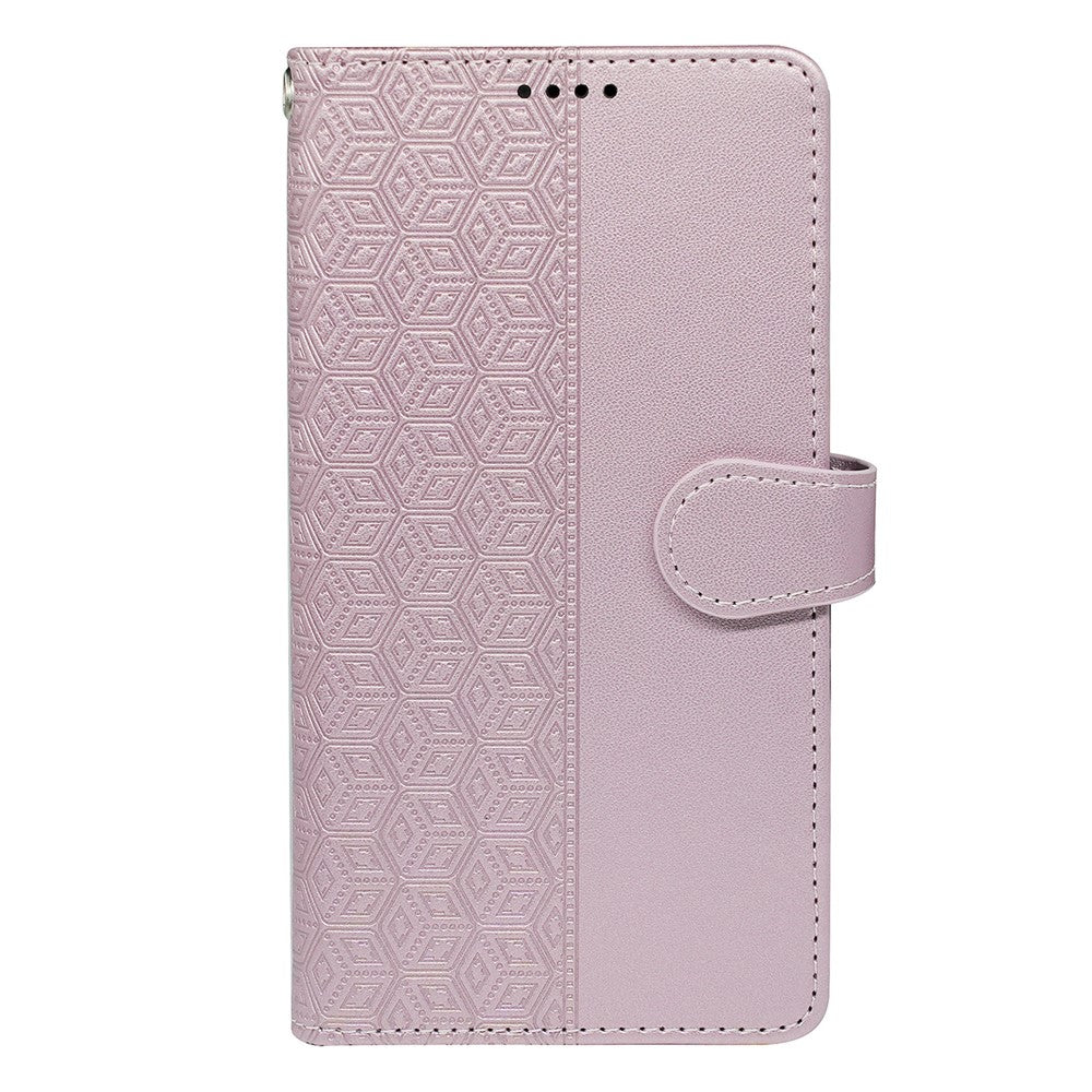 For Samsung Galaxy A57 5G Case with 9 Card Slots Checkered Pattern PU Leather Phone Cover - Rose Gold