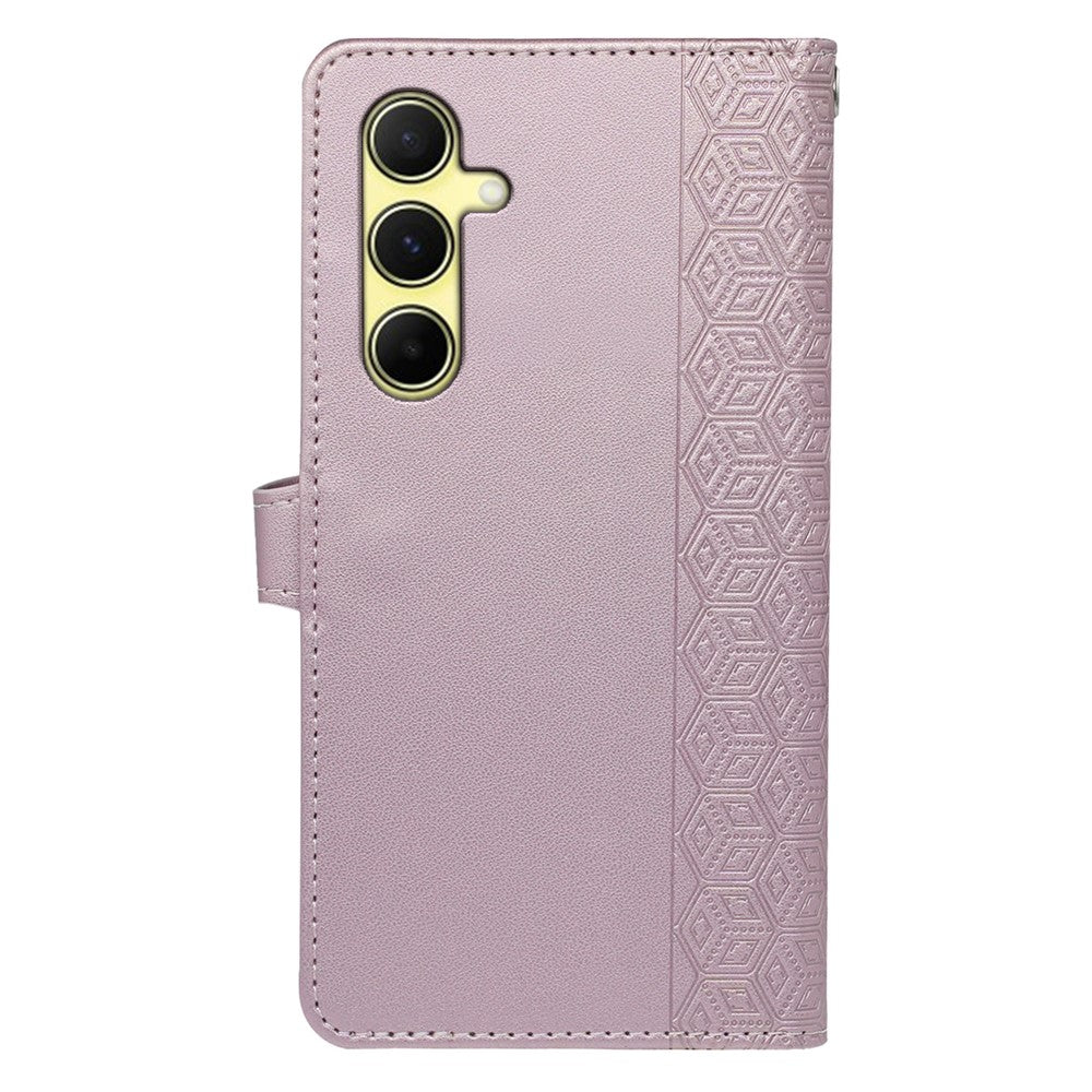 For Samsung Galaxy A57 5G Case with 9 Card Slots Checkered Pattern PU Leather Phone Cover - Rose Gold