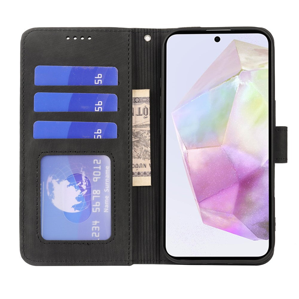 For Samsung Galaxy A57 5G Case Flip Wallet Striped Texture Leather Phone Cover - Black