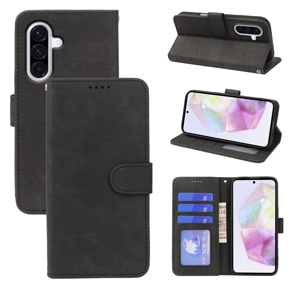 For Samsung Galaxy A57 5G Case Flip Wallet Striped Texture Leather Phone Cover - Black