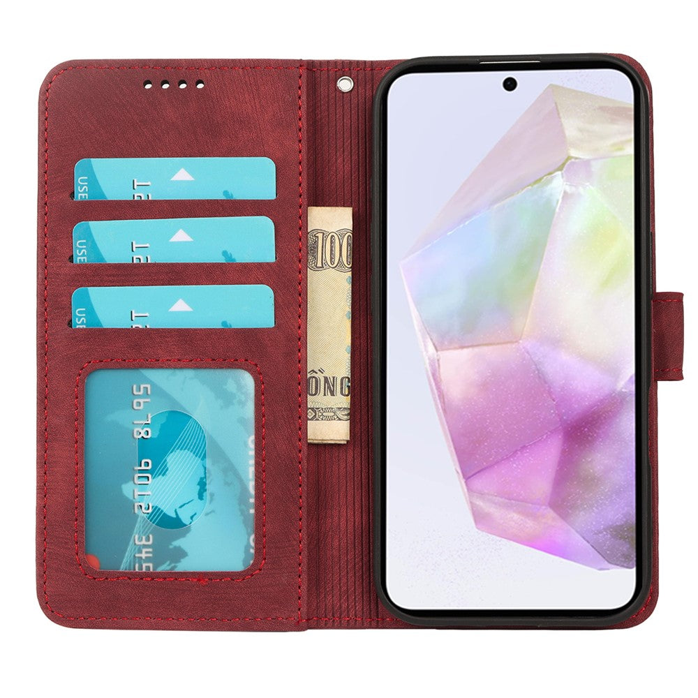 For Samsung Galaxy A57 5G Case Flip Wallet Striped Texture Leather Phone Cover - Red
