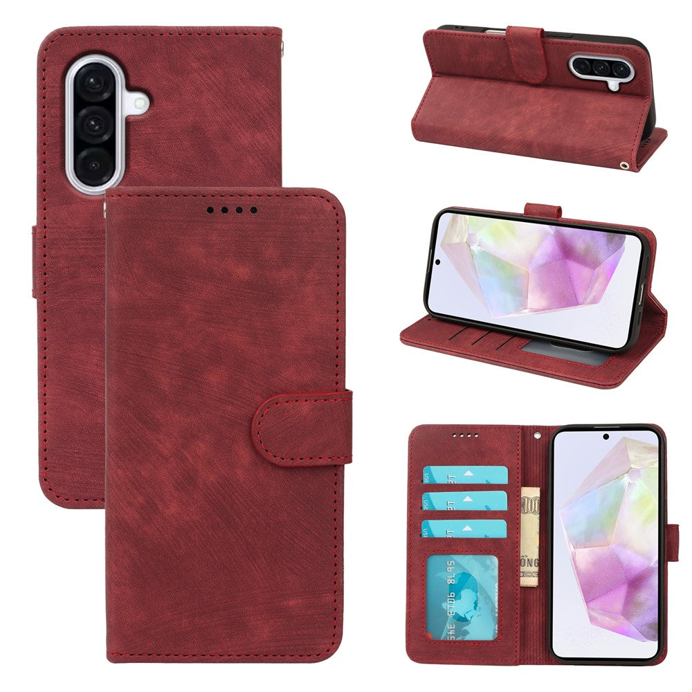 For Samsung Galaxy A57 5G Case Flip Wallet Striped Texture Leather Phone Cover - Red