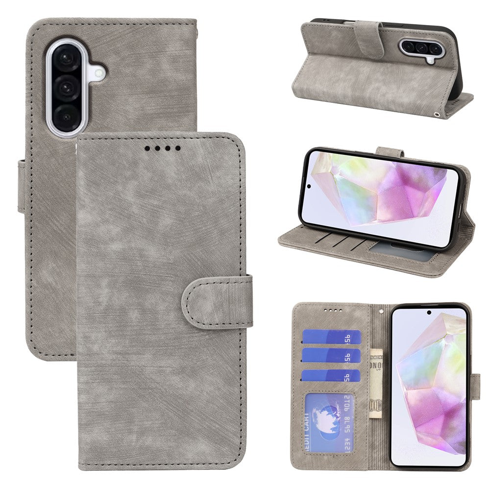 For Samsung Galaxy A57 5G Case Flip Wallet Striped Texture Leather Phone Cover - Grey