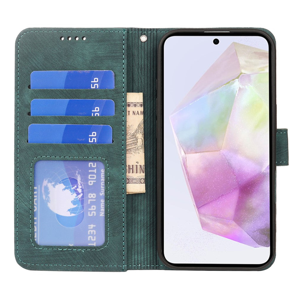 For Samsung Galaxy A57 5G Case Flip Wallet Striped Texture Leather Phone Cover - Green